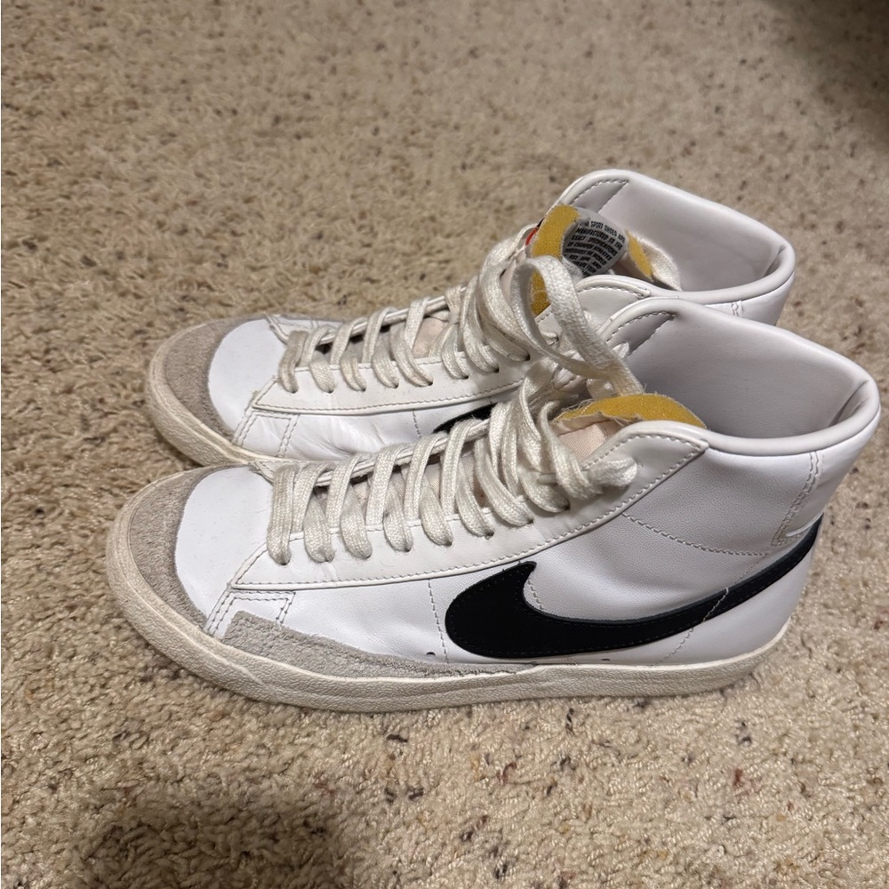 Nike White and Black High-Tops with Yellow Accent
